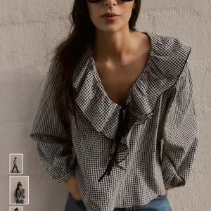 Zara Monochrome Checkered Ruffle Blouse